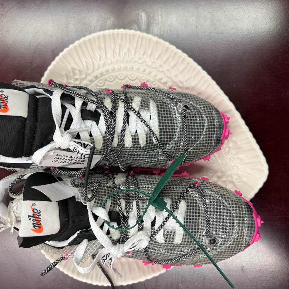 Nike Off-White Black and White Sneakers with Pink Accents